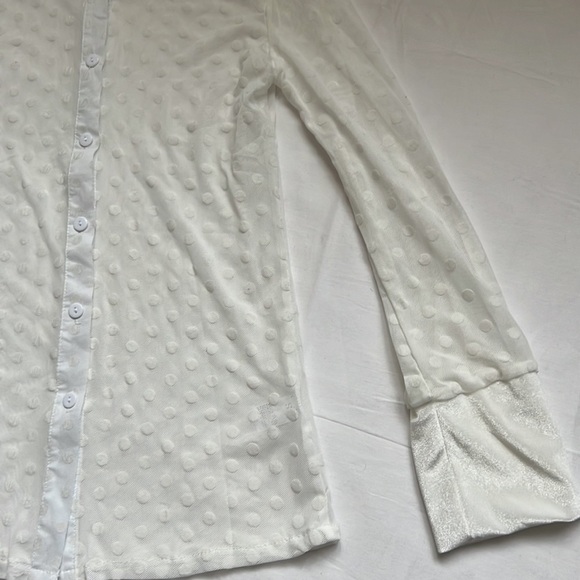 🌟BUTTON Down Shirt Polka Dots Sheer See Through Long Sleeve Blouse🌟 - Picture 6 of 8